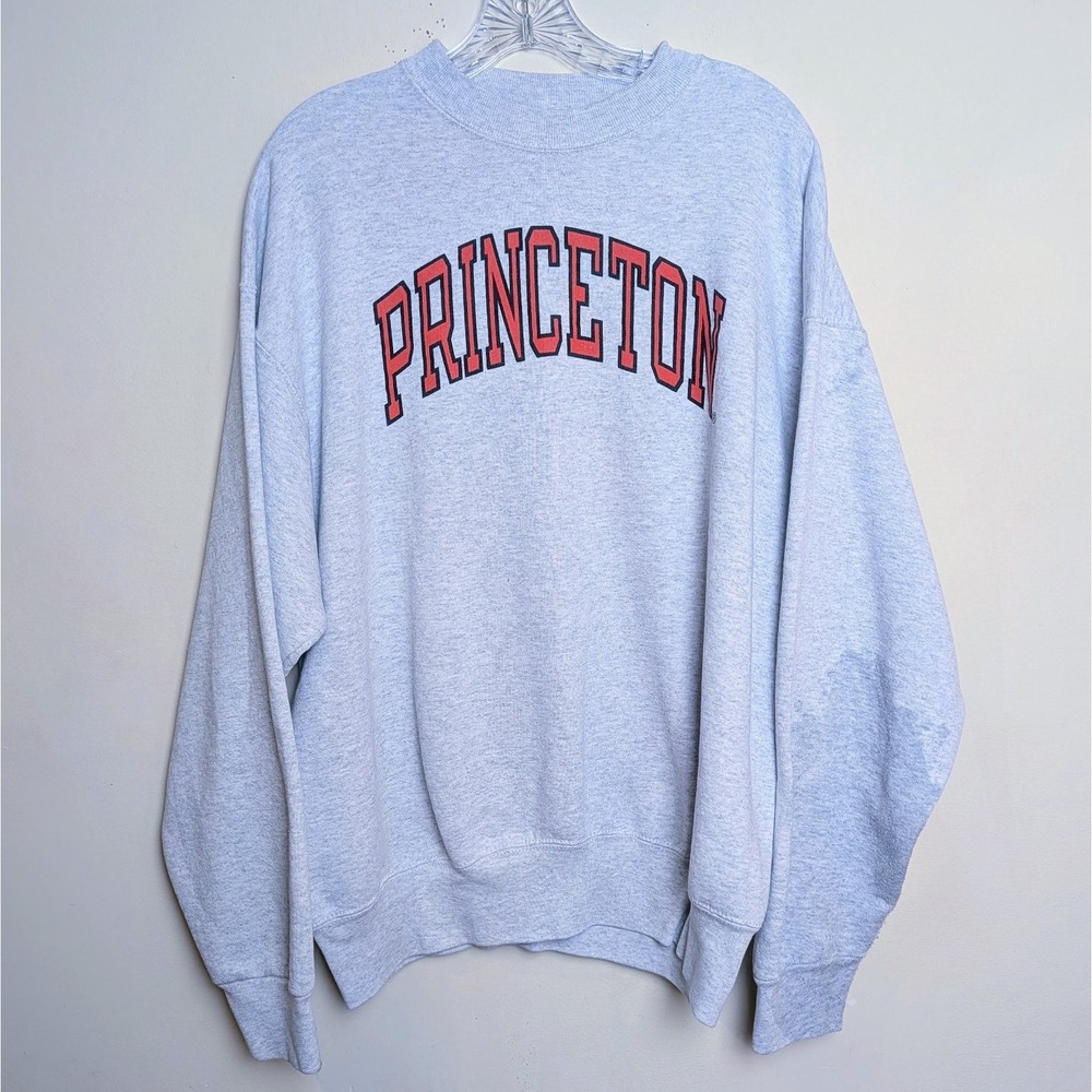 Vintage Princeton University Grey Crewneck Sweatshirt Double Side 90s Size Large